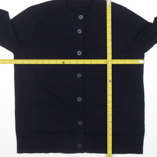 COS Women's Black Wool Crew Neck Long Sleeve Cardigan Size S