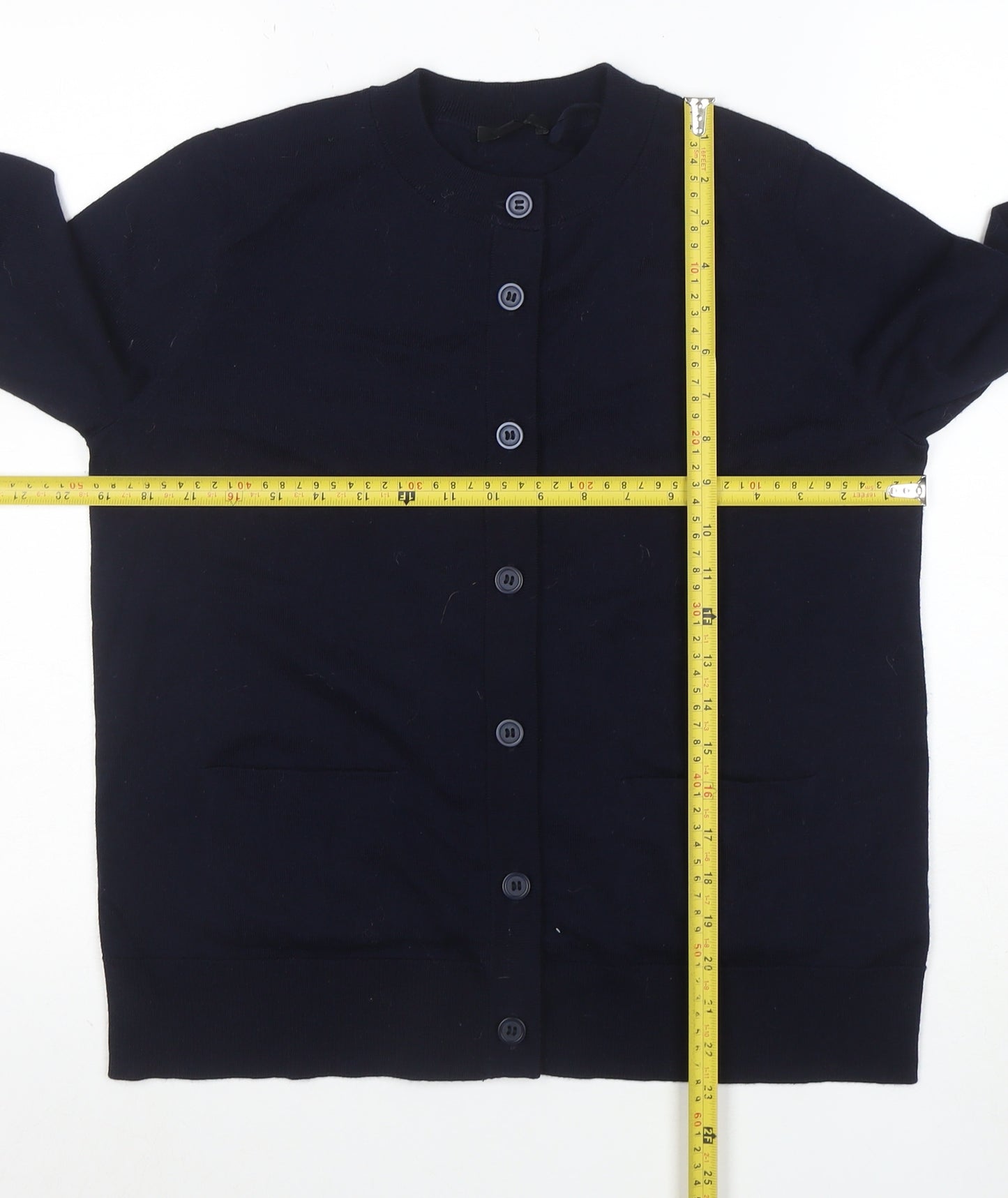 COS Women's Black Wool Crew Neck Long Sleeve Cardigan Size S