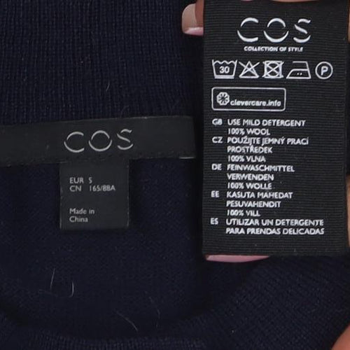 COS Women's Black Wool Crew Neck Long Sleeve Cardigan Size S