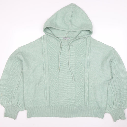 Oliver Bonas Womens Green Hooded Cable-Knit Jumper Size 18