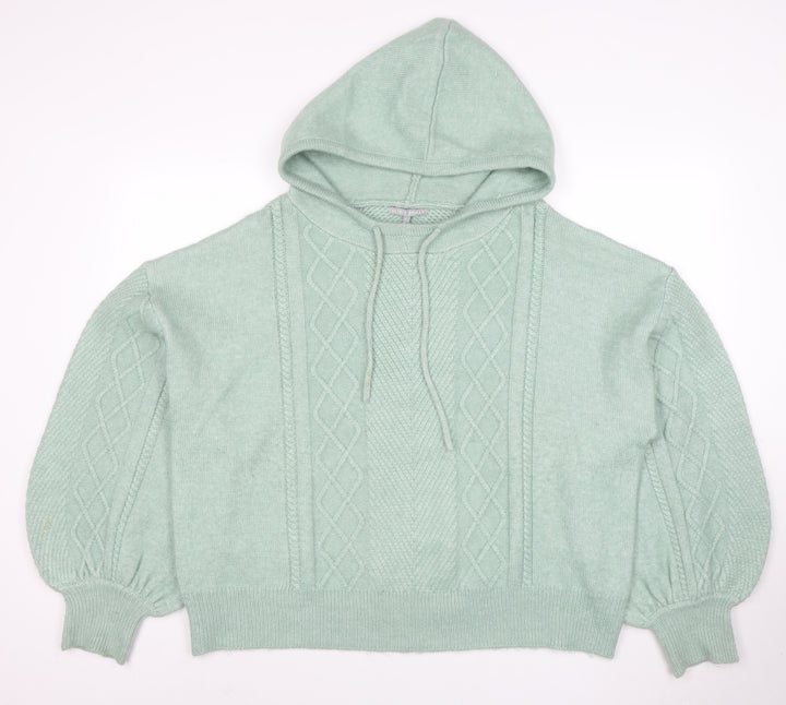 Oliver Bonas Womens Green Hooded Cable-Knit Jumper Size 18