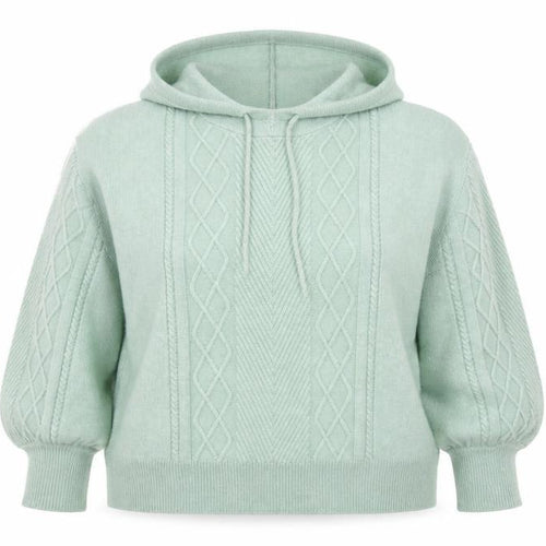 Oliver Bonas Womens Green Hooded Cable-Knit Jumper Size 18
