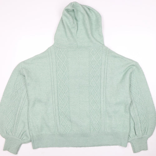 Oliver Bonas Womens Green Hooded Cable-Knit Jumper Size 18