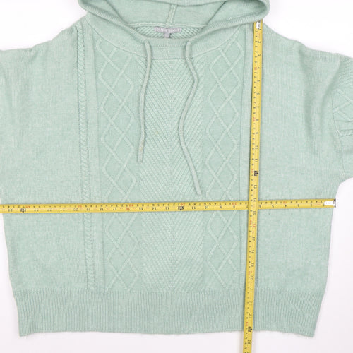 Oliver Bonas Womens Green Hooded Cable-Knit Jumper Size 18