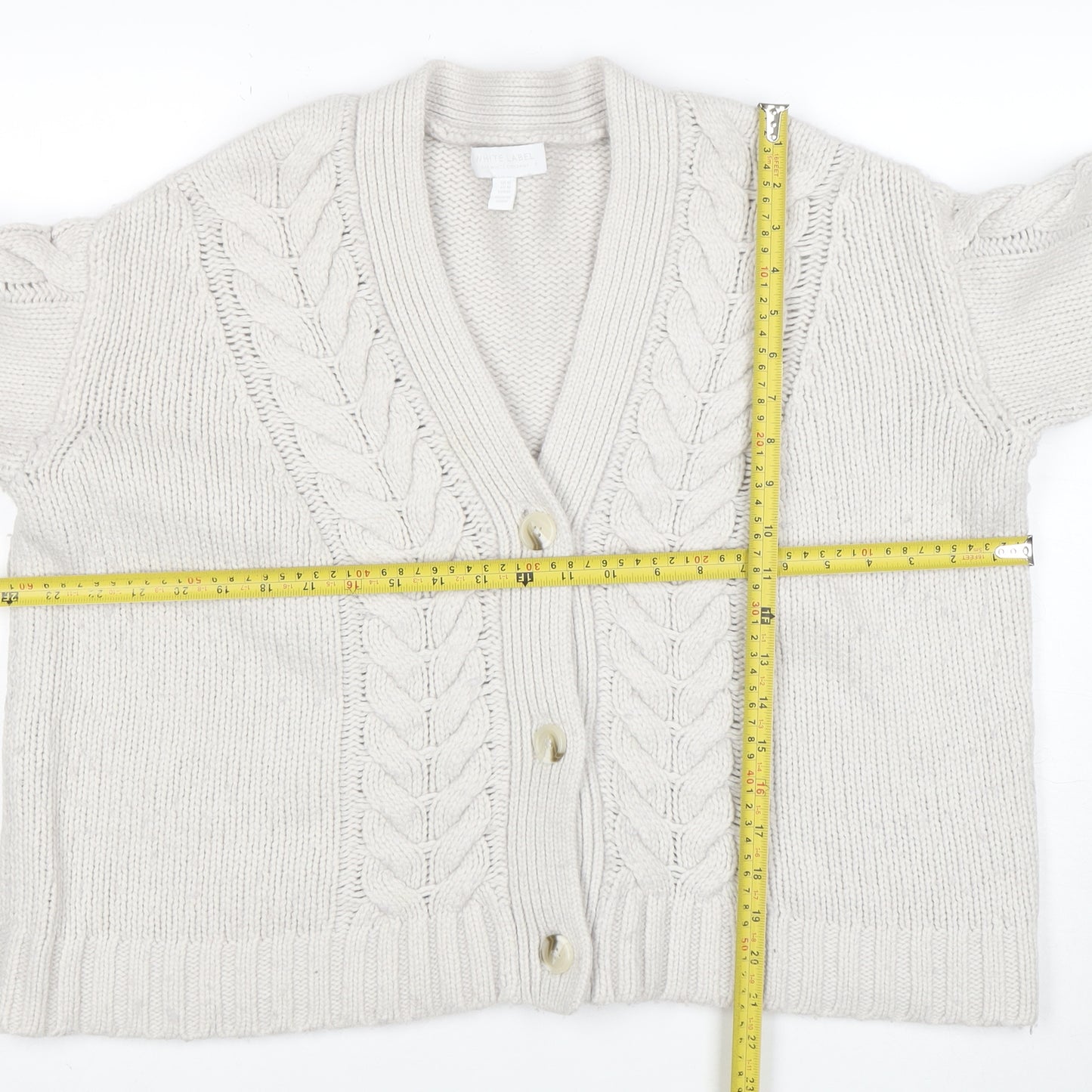 The White Company Women’s Ivory Cable-Knit Button Cardigan M