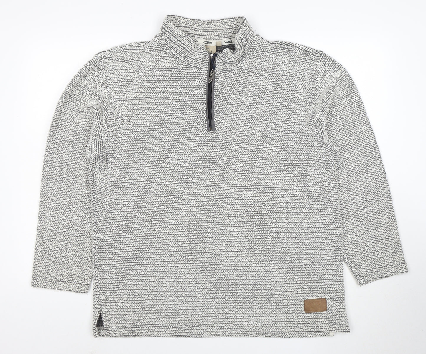 Weird Fish Men’s Grey 1/4 Zip Knit Sweatshirt L Regular Fit