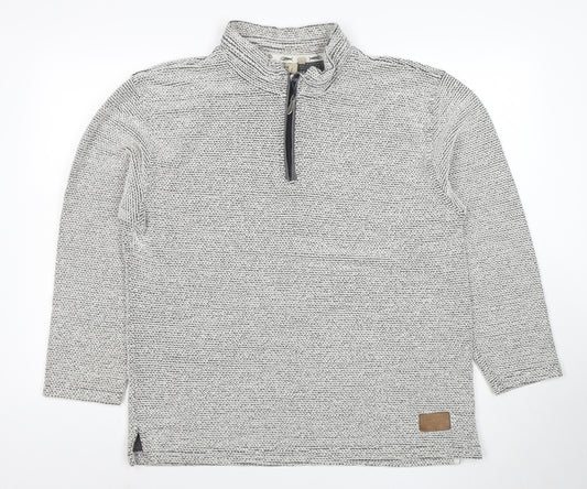 Weird Fish Men’s Grey 1/4 Zip Knit Sweatshirt L Regular Fit