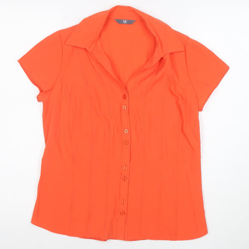 BHS Women’s Orange Short Sleeve Collared Button-Up Blouse Size 10
