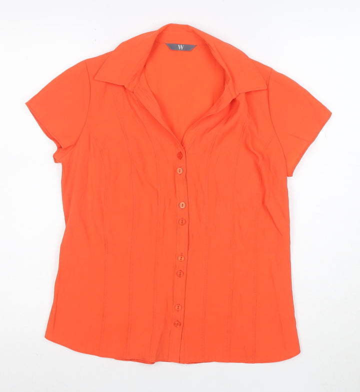 BHS Women’s Orange Short Sleeve Collared Button-Up Blouse Size 10