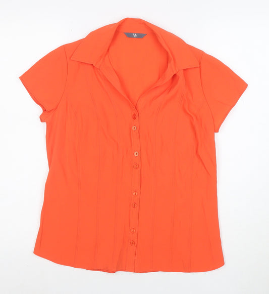 BHS Women’s Orange Short Sleeve Collared Button-Up Blouse Size 10