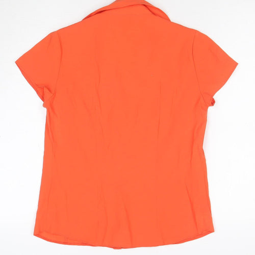 BHS Women’s Orange Short Sleeve Collared Button-Up Blouse Size 10