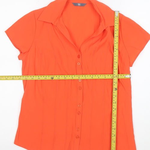 BHS Women’s Orange Short Sleeve Collared Button-Up Blouse Size 10