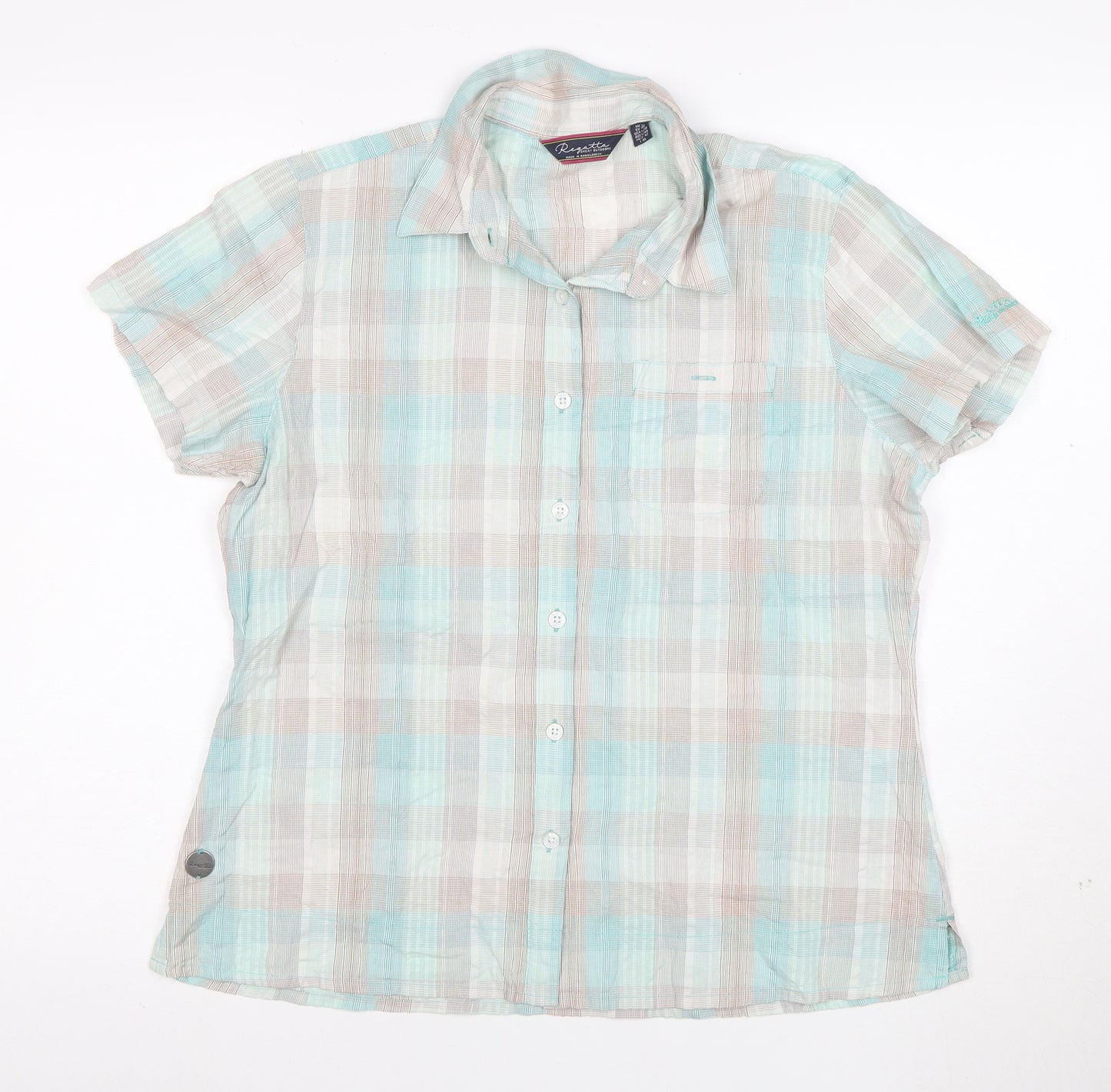 Regatta Women’s Multicoloured Check Cotton Short Sleeve Button-Up Shirt Size 14
