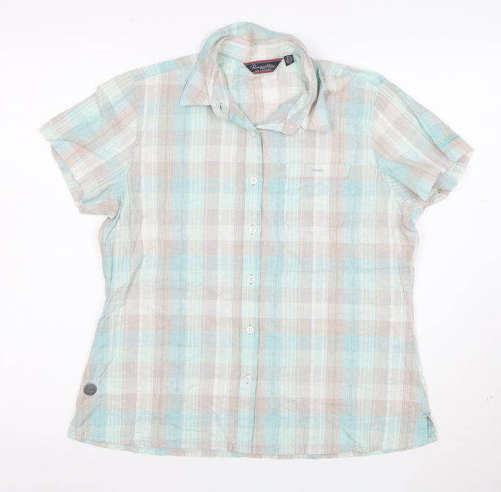 Regatta Women’s Multicoloured Check Cotton Short Sleeve Button-Up Shirt Size 14
