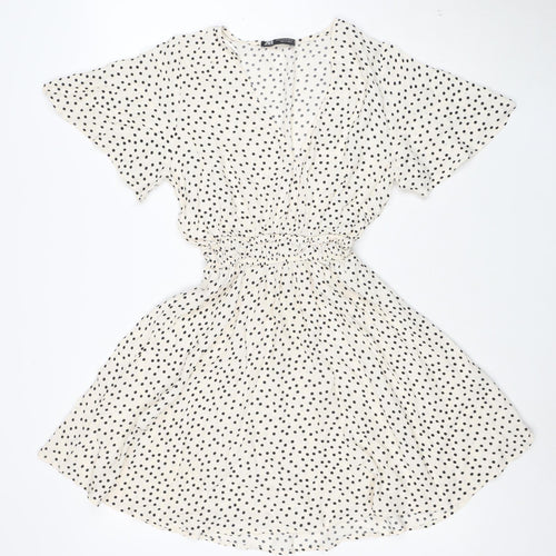 Zara Women's Ivory Polka Dot A-Line Ruffle Dress XS