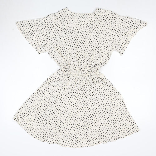 Zara Women's Ivory Polka Dot A-Line Ruffle Dress XS