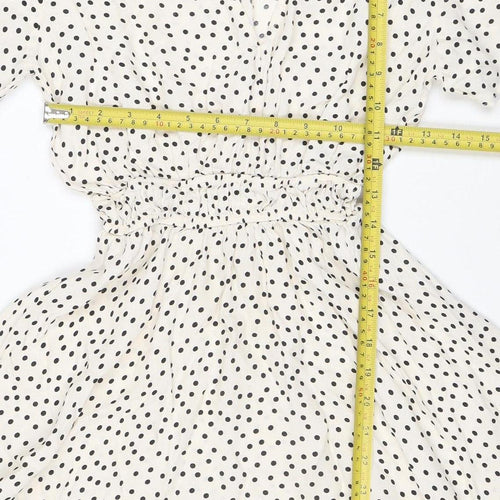 Zara Women's Ivory Polka Dot A-Line Ruffle Dress XS