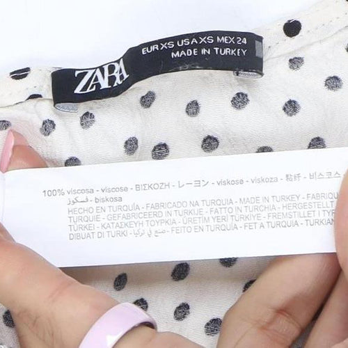 Zara Women's Ivory Polka Dot A-Line Ruffle Dress XS