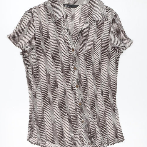 BH Womens Brown Geometric Chiffon Blouse Size 10 Regular Fit