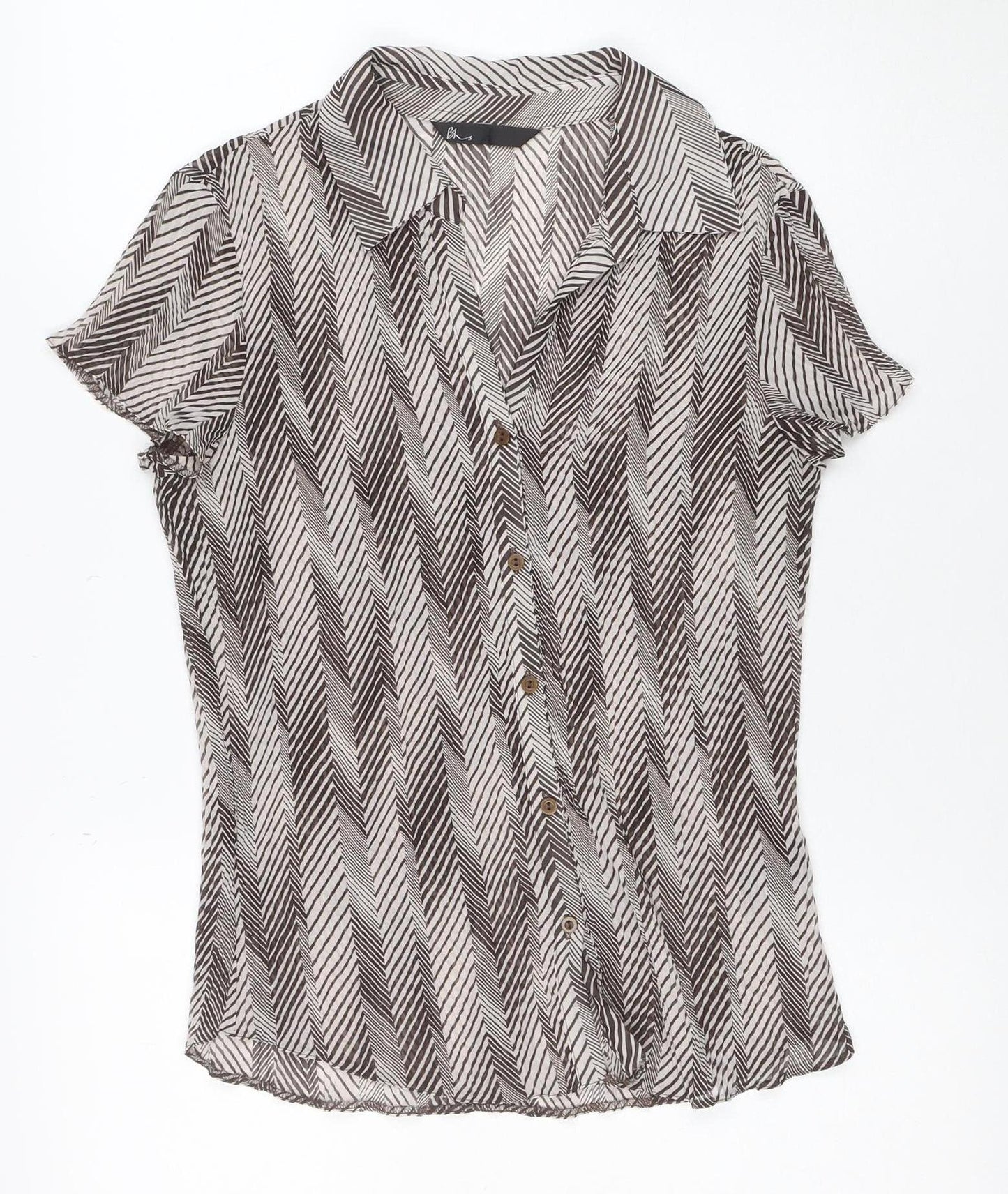 BH Womens Brown Geometric Chiffon Blouse Size 10 Regular Fit
