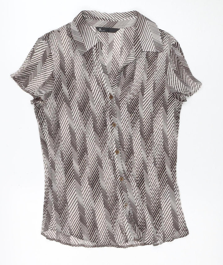 BH Womens Brown Geometric Chiffon Blouse Size 10 Regular Fit