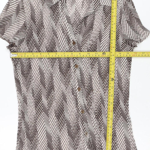 BH Womens Brown Geometric Chiffon Blouse Size 10 Regular Fit