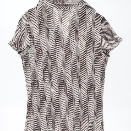 BH Womens Brown Geometric Chiffon Blouse Size 10 Regular Fit