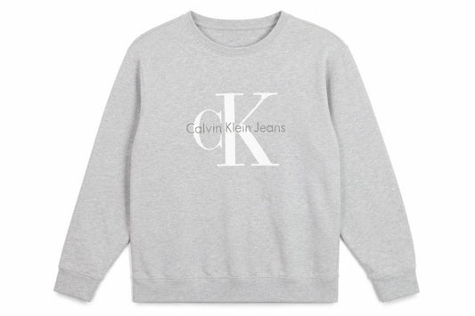 Front view of Calvin Klein Jeans Men's Grey Logo Pullover Sweatshirt, size S