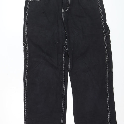 Jennyfer Womens Black Carpenter Jeans Size 10 Relaxed Fit Denim