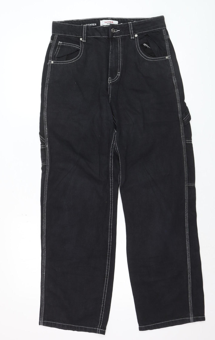 Jennyfer Womens Black Carpenter Jeans Size 10 Relaxed Fit Denim
