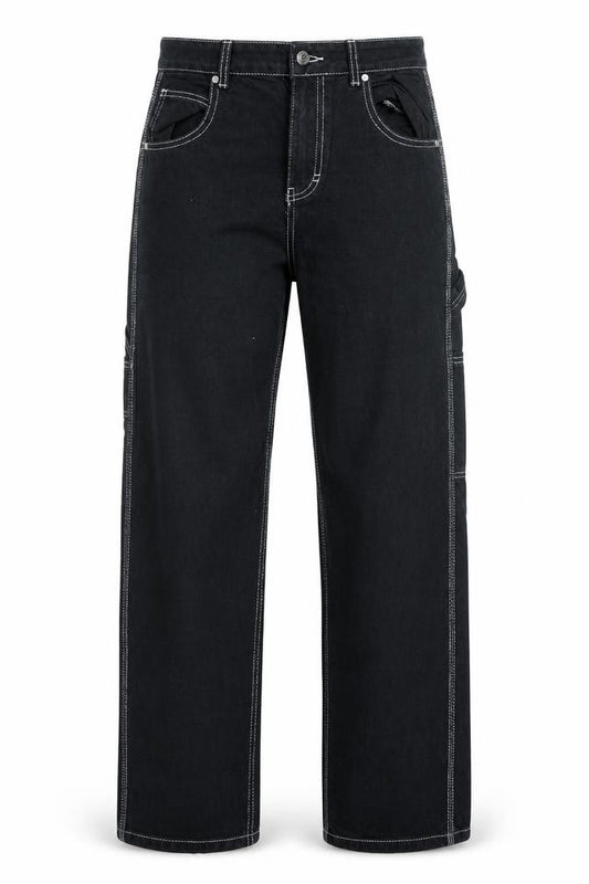 Jennyfer Womens Black Carpenter Jeans Size 10 Relaxed Fit Denim