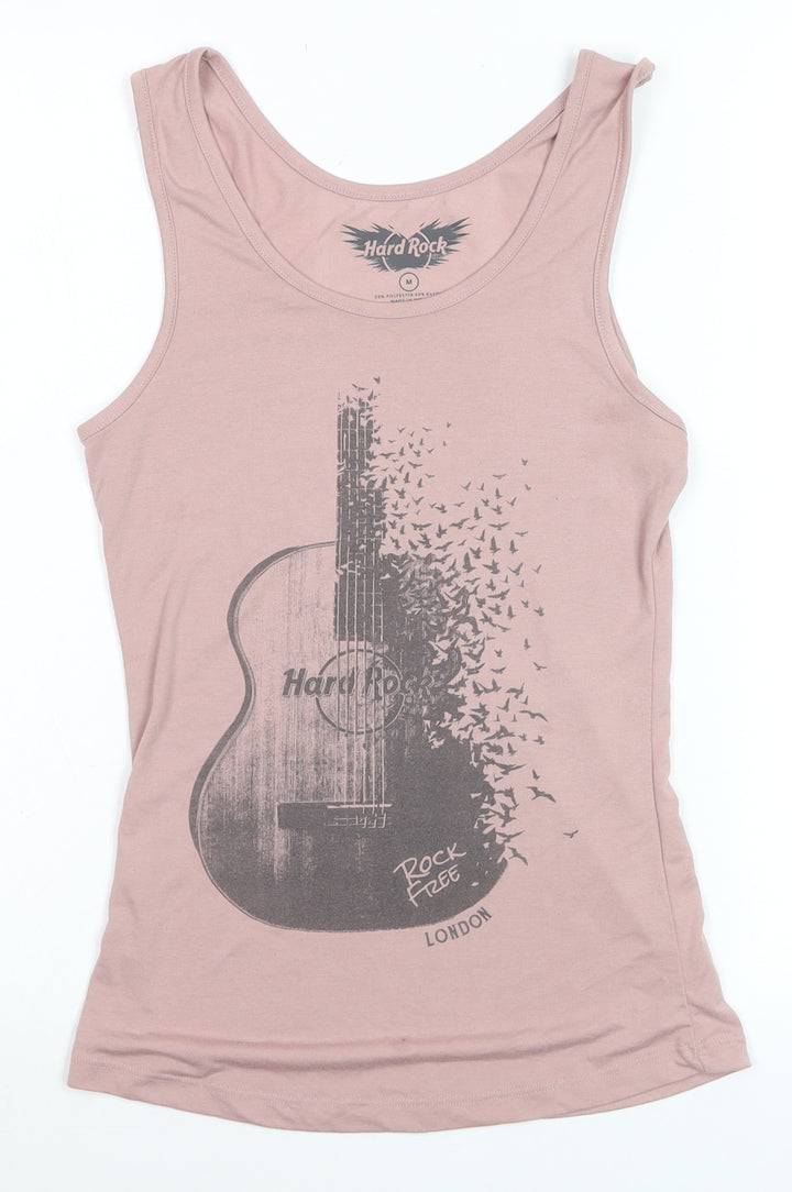 Hard Rock Women's Pink Tank Top Medium Music Graphic Rock London