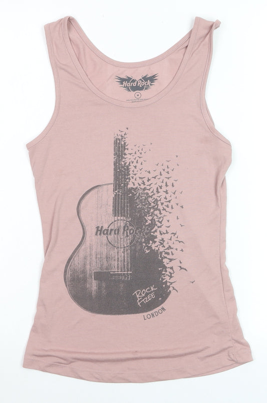 Hard Rock Women's Pink Tank Top Medium Music Graphic Rock London
