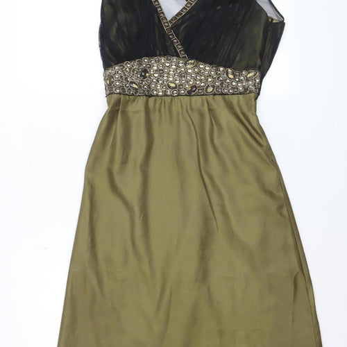 Principles Women Green Beaded Empire Waist Dress Size 10 Sleeveless