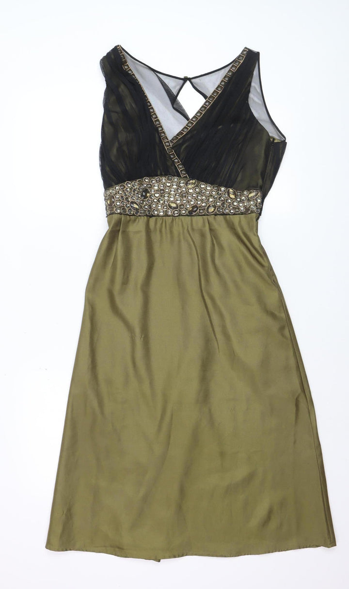 Principles Women Green Beaded Empire Waist Dress Size 10 Sleeveless