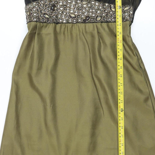 Principles Women Green Beaded Empire Waist Dress Size 10 Sleeveless