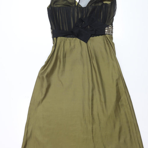 Principles Women Green Beaded Empire Waist Dress Size 10 Sleeveless