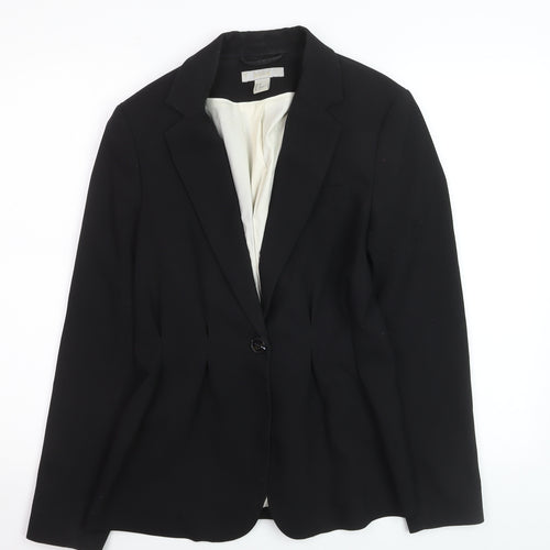 H&M Women Black Regular Fit Single-Breasted Suit Jacket Size 14