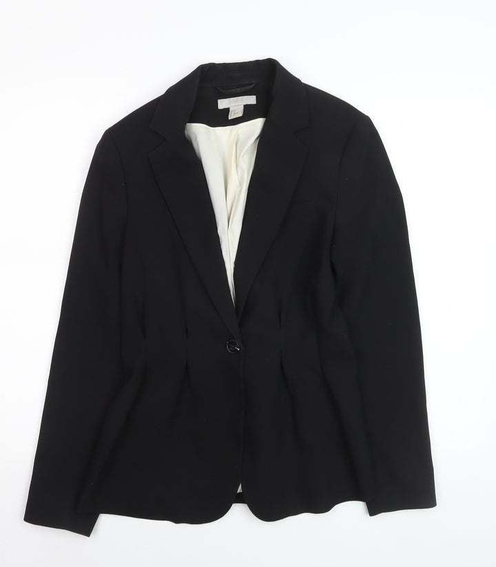 H&M Women Black Regular Fit Single-Breasted Suit Jacket Size 14