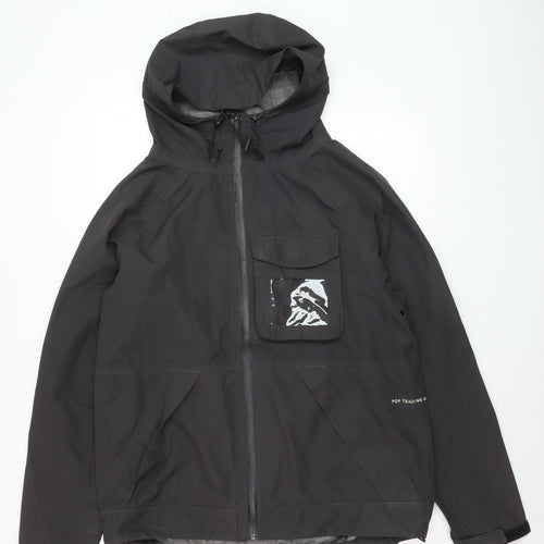 Pop Trading Company Men's Black Hooded Windbreaker Jacket Size M