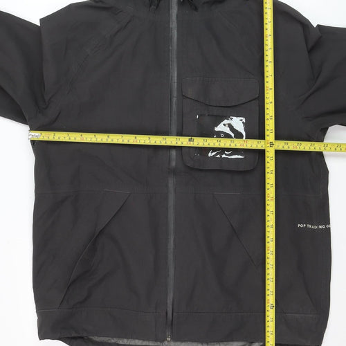 Pop Trading Company Men's Black Hooded Windbreaker Jacket Size M