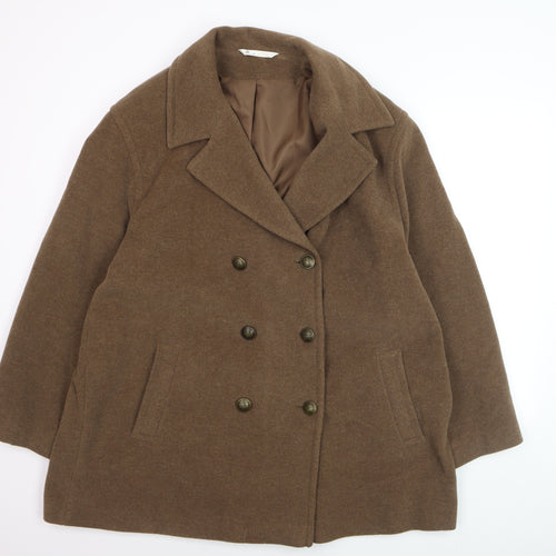 BHS Women’s Brown Wool Blend Pea Coat Size 20 Long Sleeve Lined