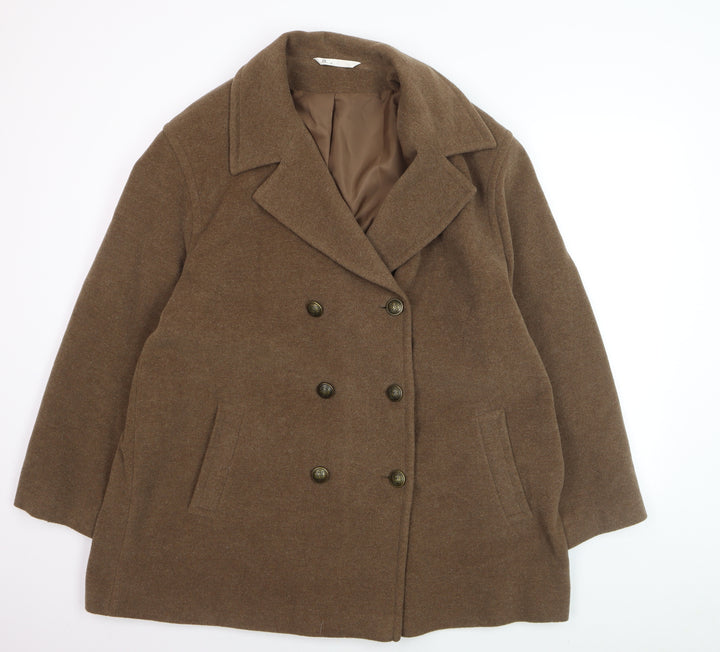 BHS Women’s Brown Wool Blend Pea Coat Size 20 Long Sleeve Lined