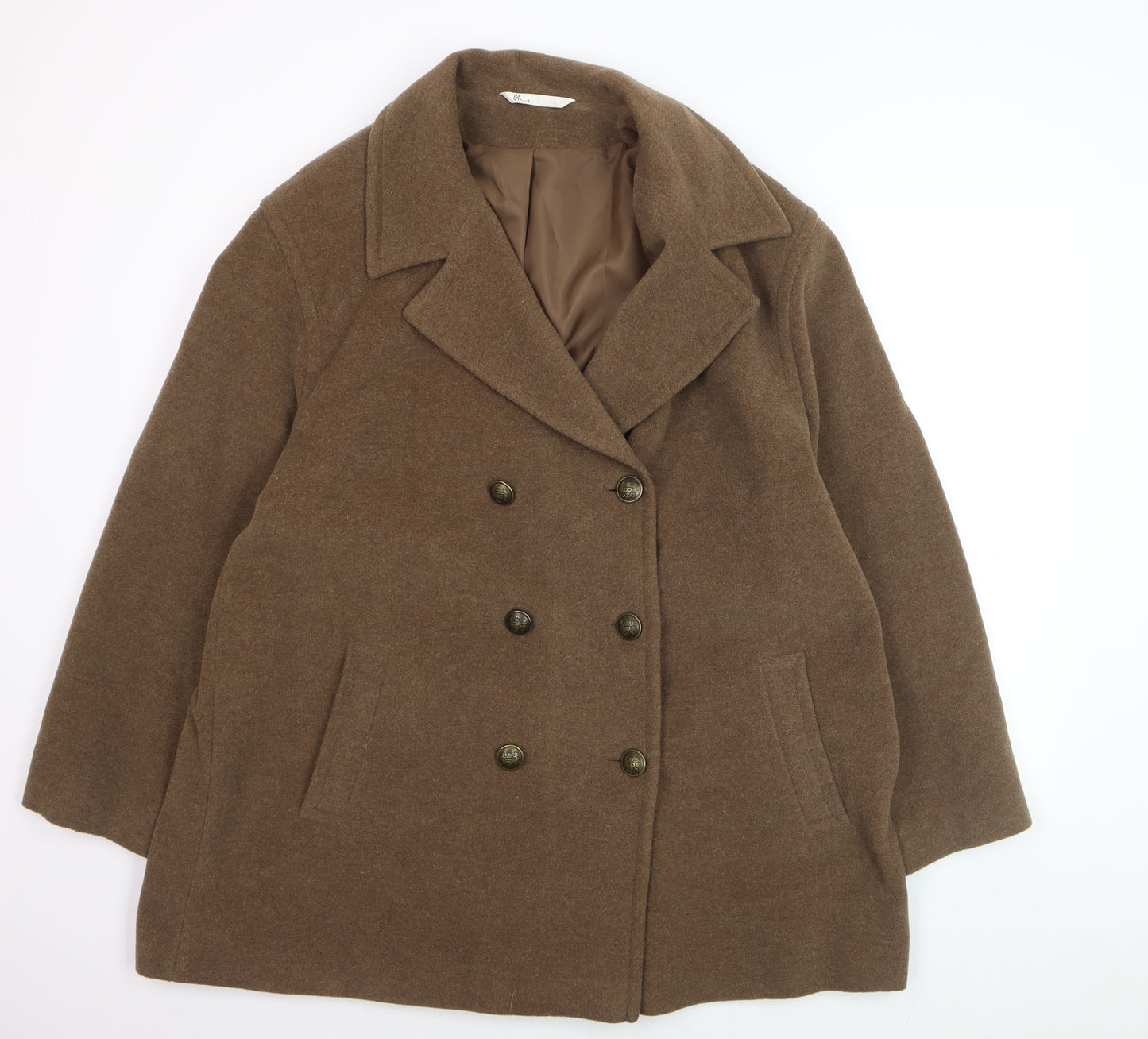 BHS Women’s Brown Wool Blend Pea Coat Size 20 Long Sleeve Lined