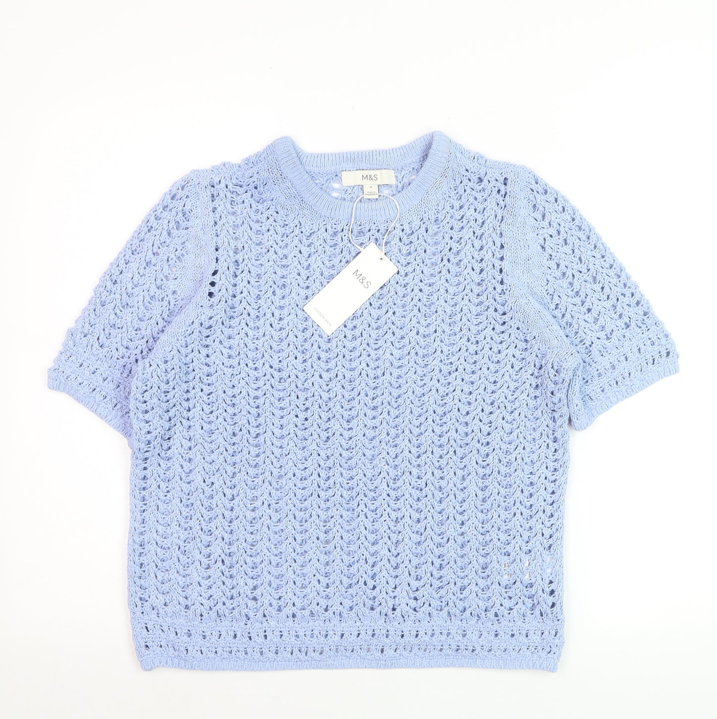 Marks and Spencer Women Blue Open-Knit Cotton Jumper M