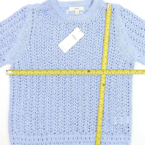 Marks and Spencer Women Blue Open-Knit Cotton Jumper M