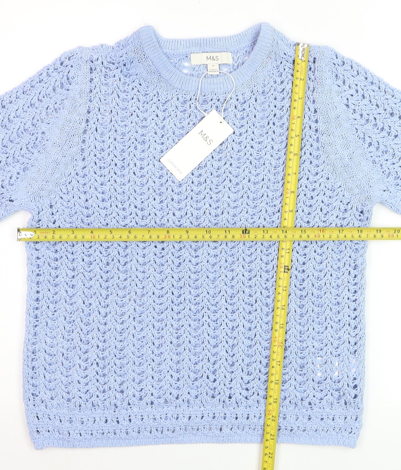 Marks and Spencer Women Blue Open-Knit Cotton Jumper M