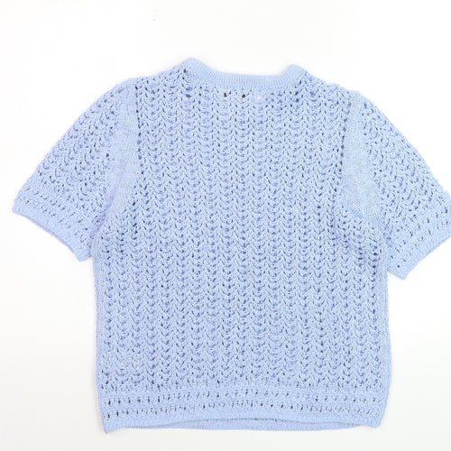 Marks and Spencer Women Blue Open-Knit Cotton Jumper M