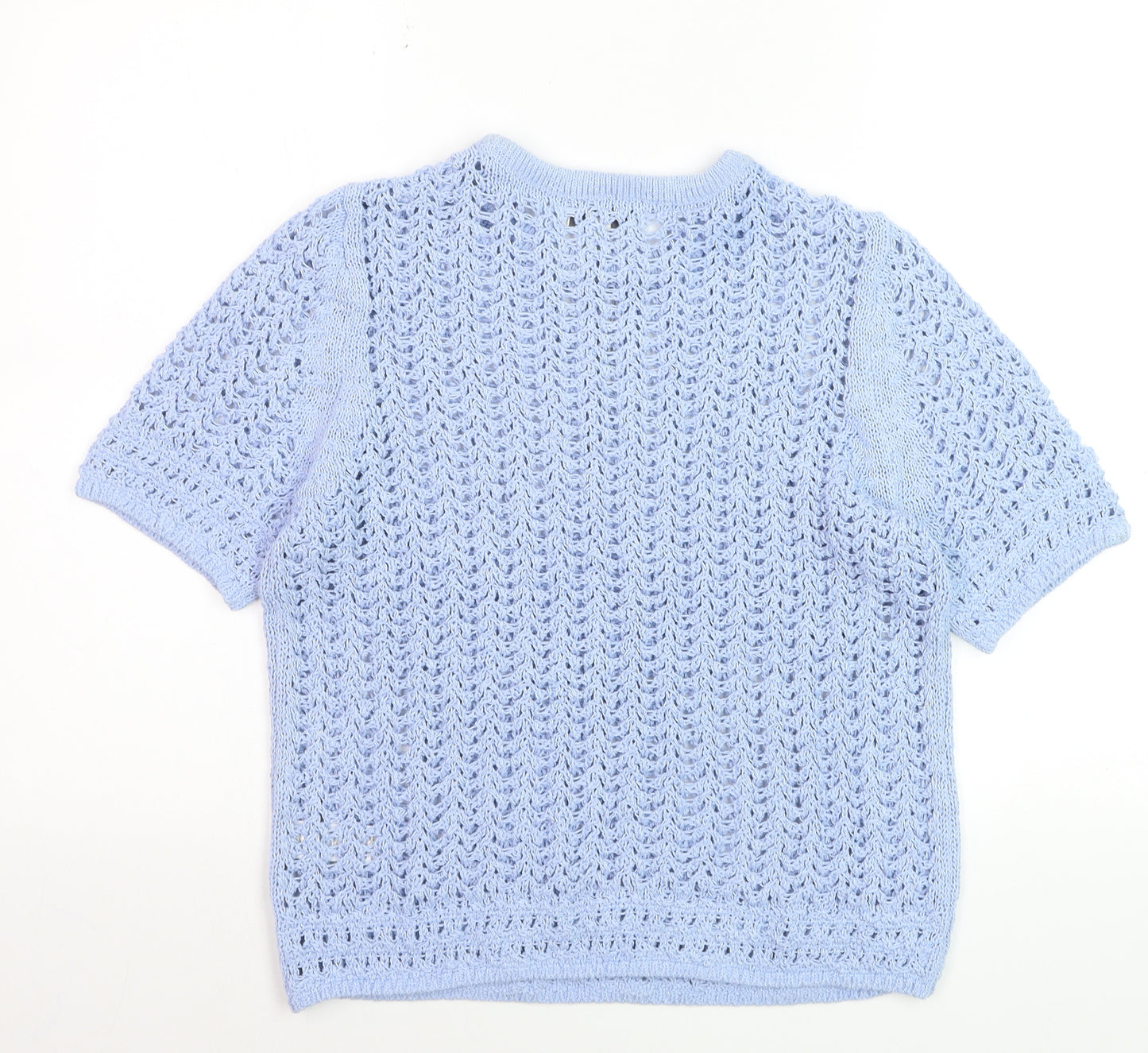 Marks and Spencer Women Blue Open-Knit Cotton Jumper M