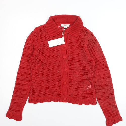 Marks and Spencer Women Red Collared Open-Knit Cardigan Size S